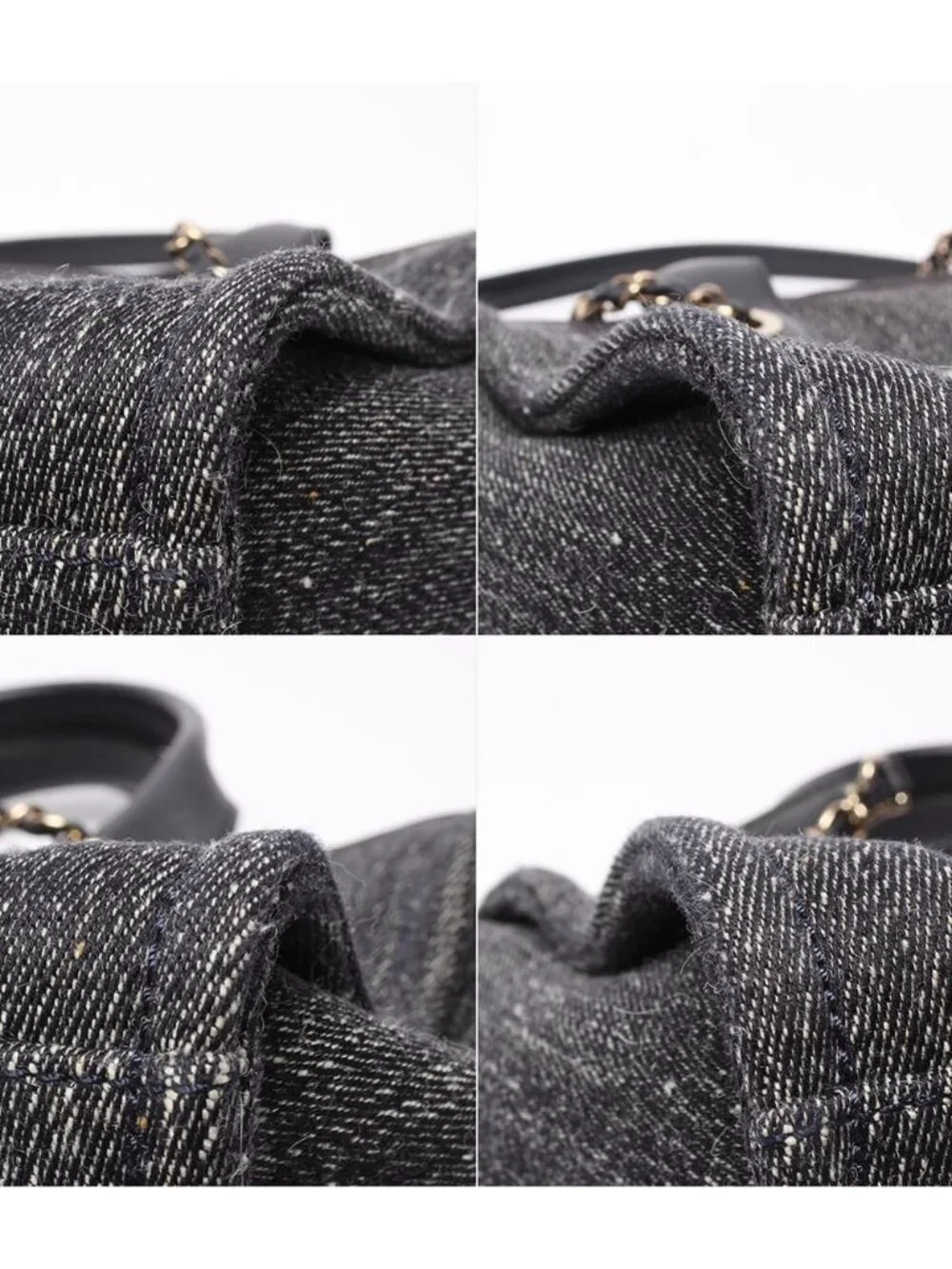 Chanel Chain Shoulder Bag Handle Denim Gold Deauville MM